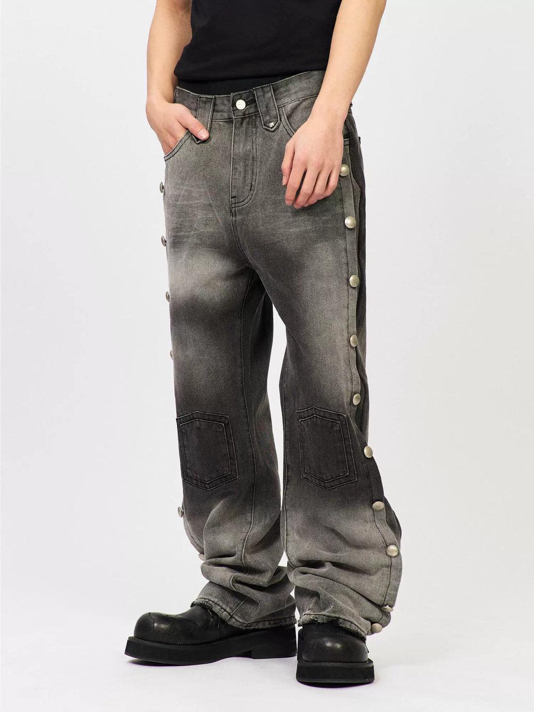 S45 Gradient Washed Metal Button Jeans | Face 3 Face