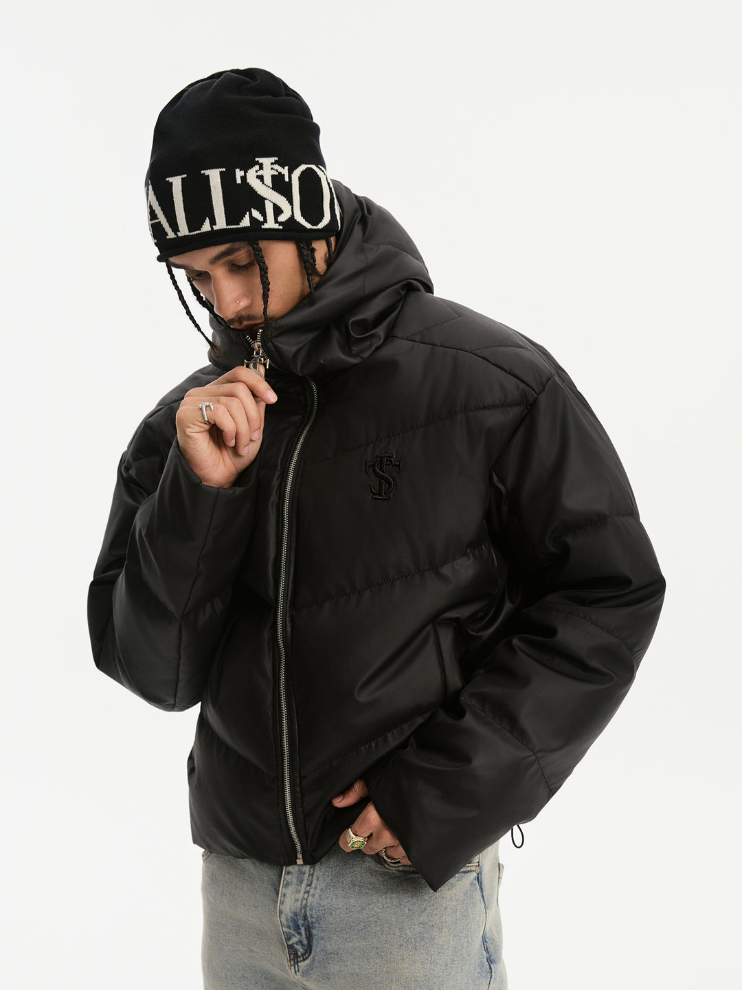 Small Town Kid Metallic Shiny Hooded Down Jacket | Face 3 Face