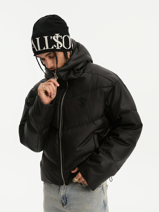 Small Town Kid Metallic Shiny Hooded Down Jacket | Face 3 Face