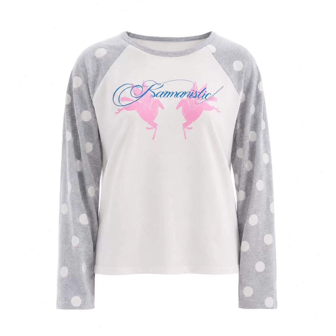 KARMANISTIC Pegasus Print Dot Sleeve Raglan Long Sleeve Tee | Face 3 Face