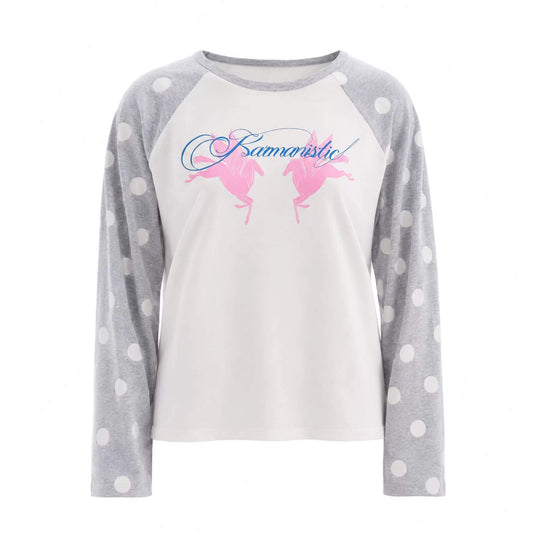 KARMANISTIC Pegasus Print Dot Sleeve Raglan Long Sleeve Tee | Face 3 Face