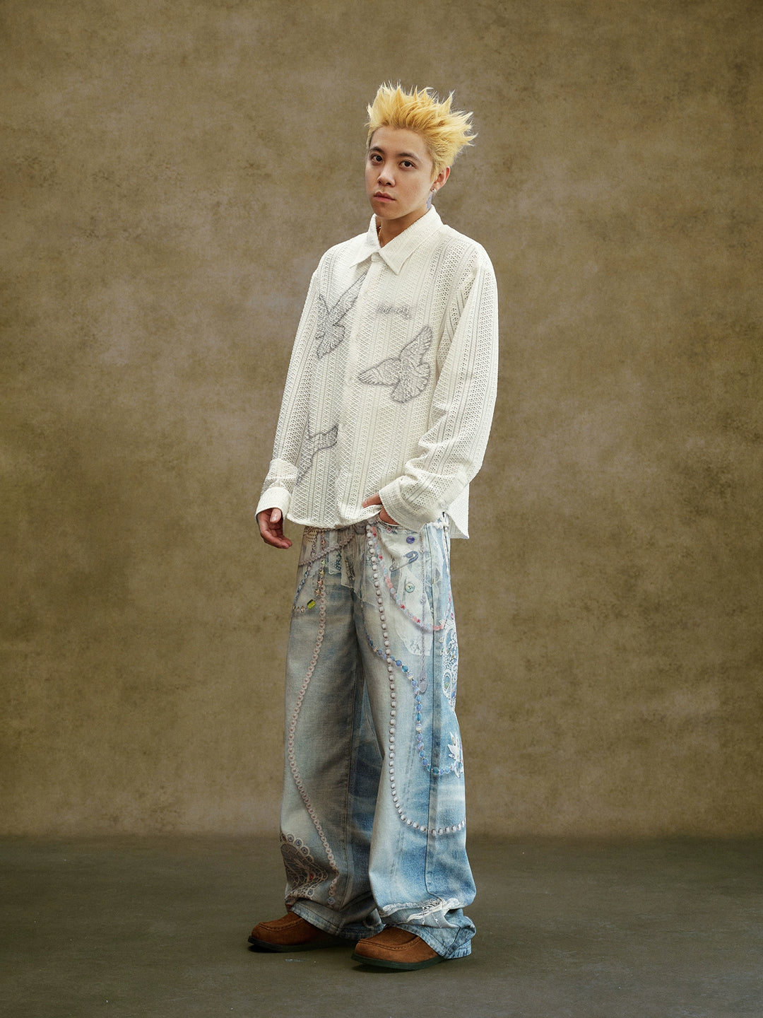 YADcrew Lace Color Bead Chain Photorealistic Print Jeans | Face 3 Face