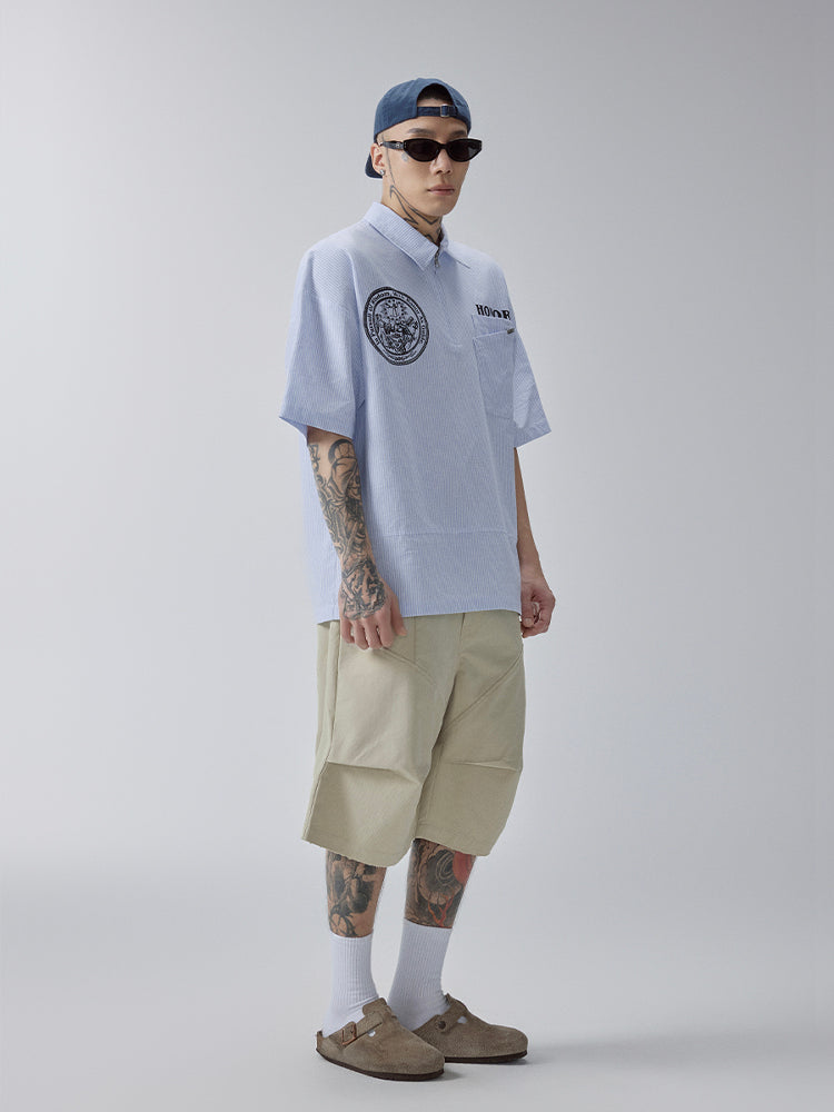 F2CE Printed Striped Short-Sleeve Pullover Shirt | Face 3 Face