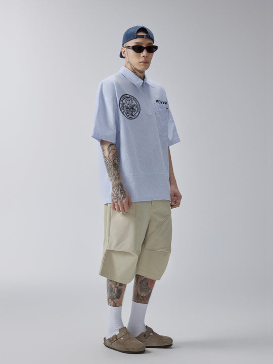 F2CE Printed Striped Short-Sleeve Pullover Shirt | Face 3 Face