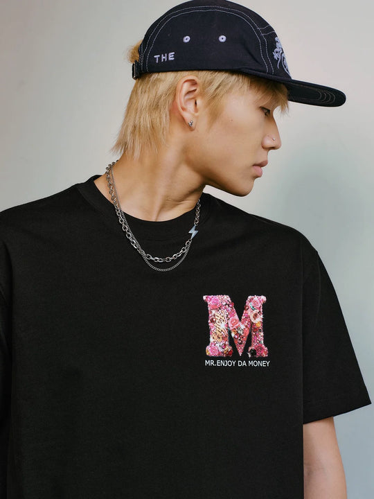 MEDM Rose Gemstone Floral Logo Print Short Sleeve Tee | Face 3 Face