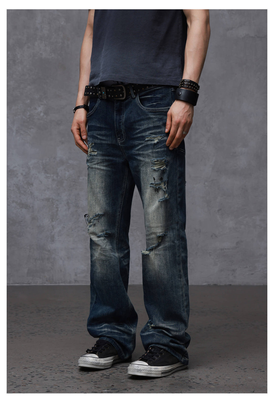ANTIDOTE Stone Washed Ripped 3D Cut Jeans | Face 3 Face