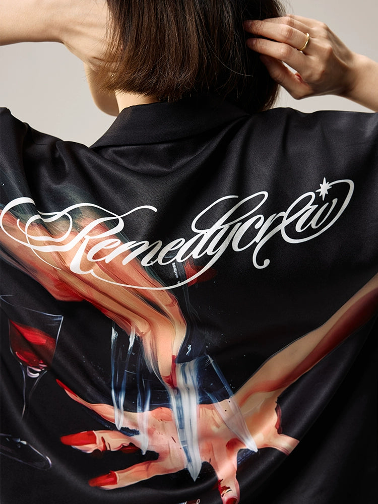 Remedy Finger and Wine Glass Full Print Short Sleeve Cuban Shirt | Face 3 Face