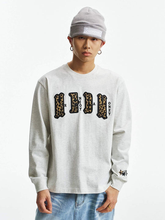 MEDM Leopard Print Logo Patch Long Sleeve Tee | Face 3 Face