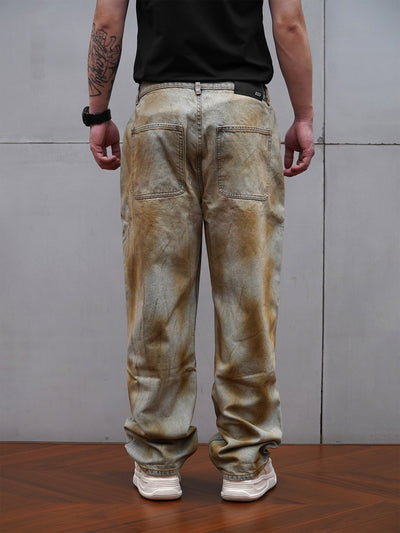 1807 Washed Yellow Spray Vintage Jeans | Face 3 Face