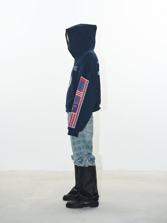 BLIND NO PLAN Reconstructed Printed Embroidered Hoodie | Face 3 Face