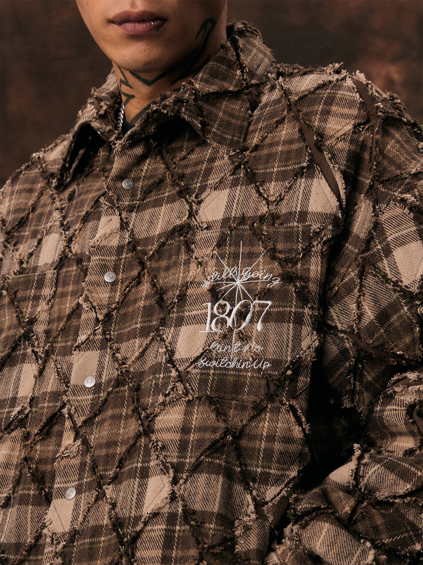 1807 STILL GOING Plaid Diamond Patchwork Quilted Shirt Jacket | Face 3 Face