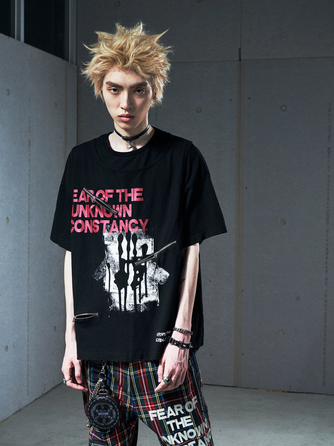 VENTUREK Double Layer Multi Zipper Destroyed Punk Rock Print Tee | Face 3 Face