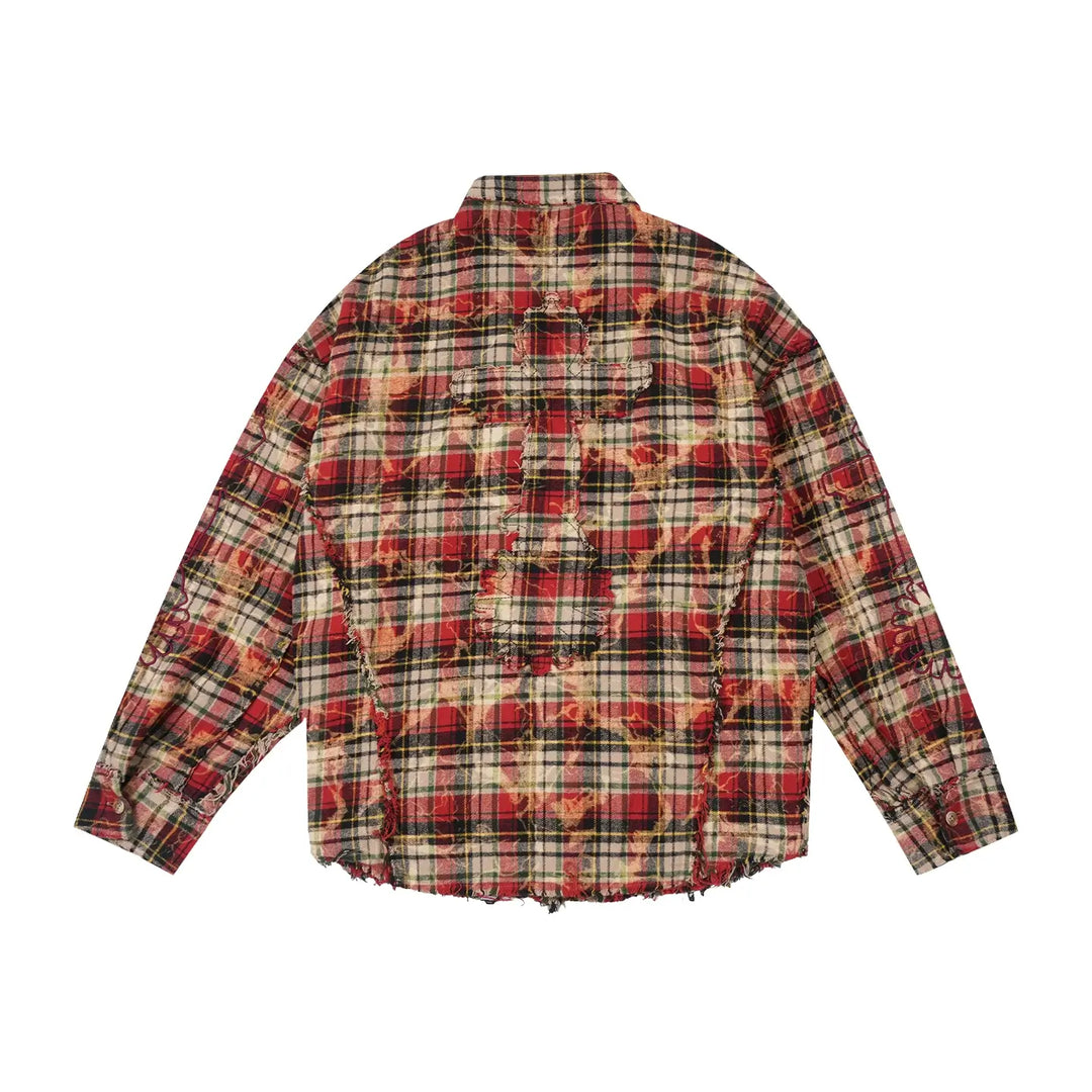 Labt Western Plaid Frayed Flannel Long Sleeve Shirt | Face 3 Face