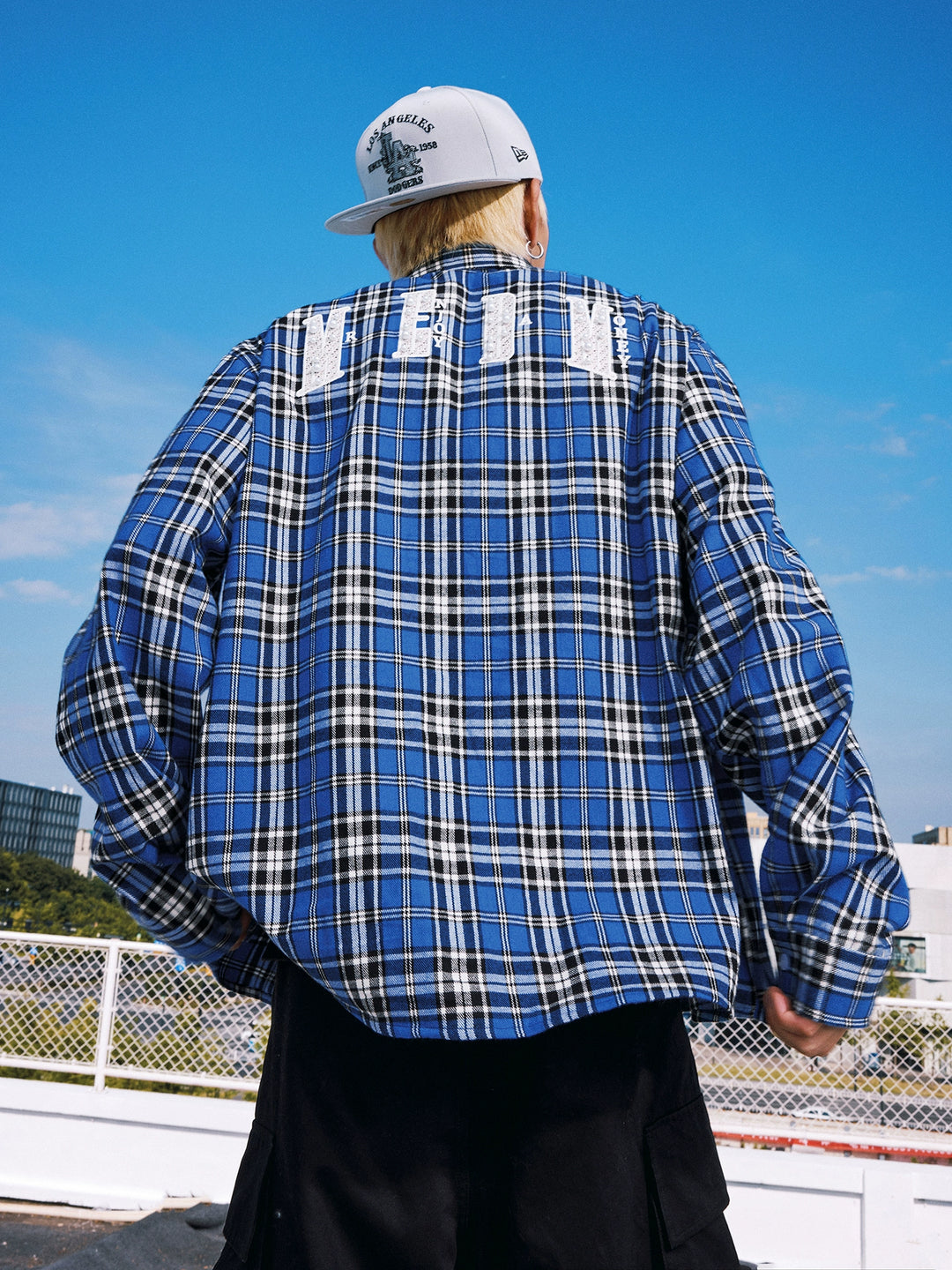 MEDM Blue Pearl Embroidery Plaid Long Sleeve Shirt | Face 3 Face