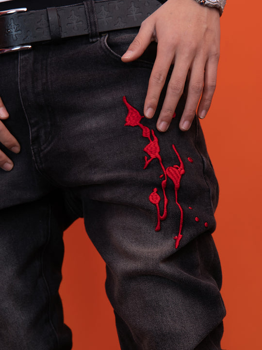 TGFCLUB 3D Embroidered Washed Slim Fit Jeans | Face 3 Face