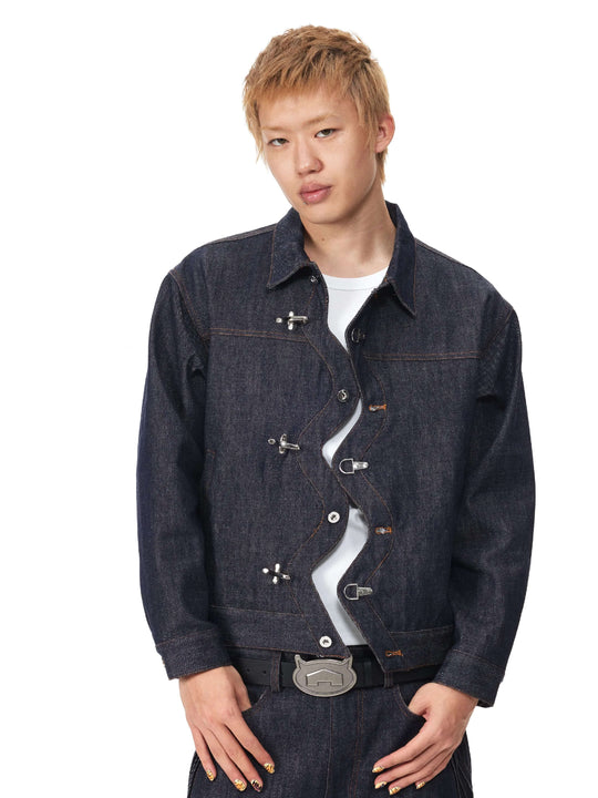 EVILKNIGHT(EK) 3D Cut Twisted Front Denim Jacket | Face 3 Face