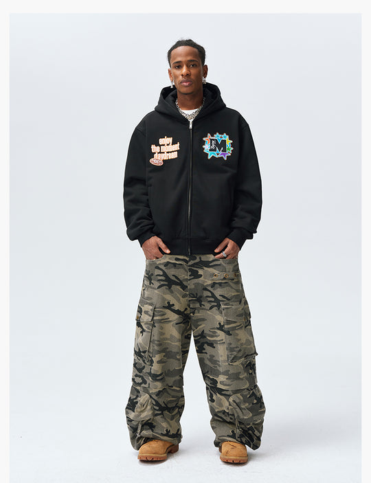 MEDM Blooming Star Embroidered Zip-Up Hoodie | Face 3 Face