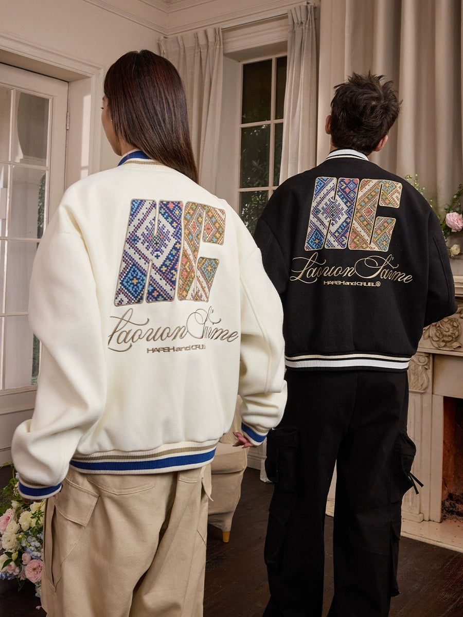 Harsh and Cruel Ethnic Pattern Patch Embroidered Varsity Jacket | Face 3 Face