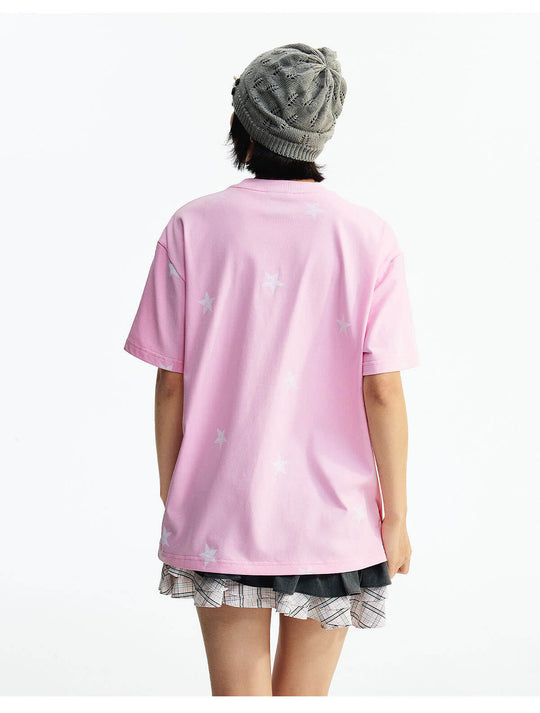 MEDM All Over Star and Graphic Logo Print Short Sleeve Tee | Face 3 Face