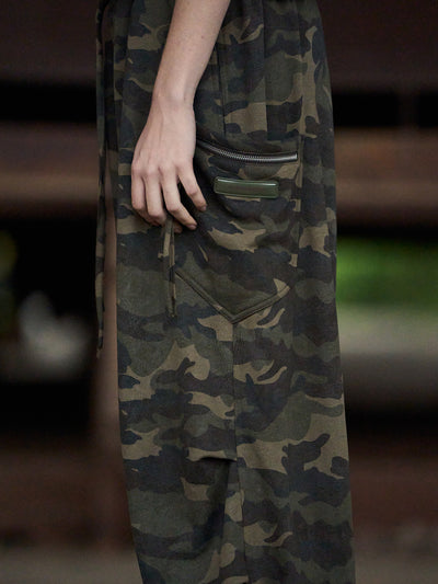 BLIND NO PLAN 3D Pinch Pleated Silhouette Zipper Camouflage Sweatpants | Face 3 Face