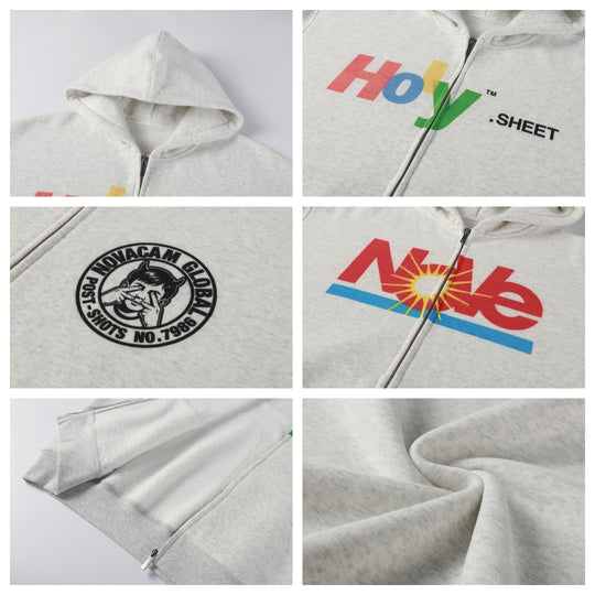 NOVACAM Vintage Monogram Print Zip Up Hoodie | Face 3 Face