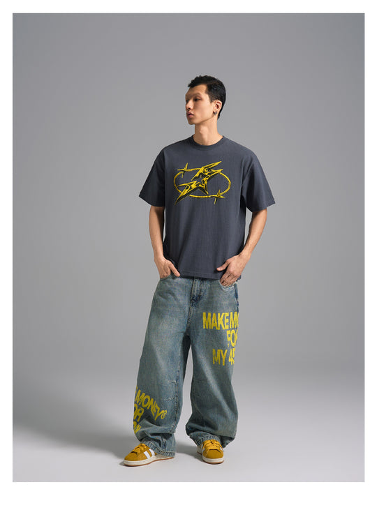 S45 Metal Star Font Printed Tee | Face 3 Face