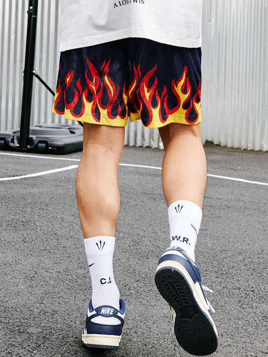 JUST VIBE Flame Mesh Basketball Shorts | Face 3 Face