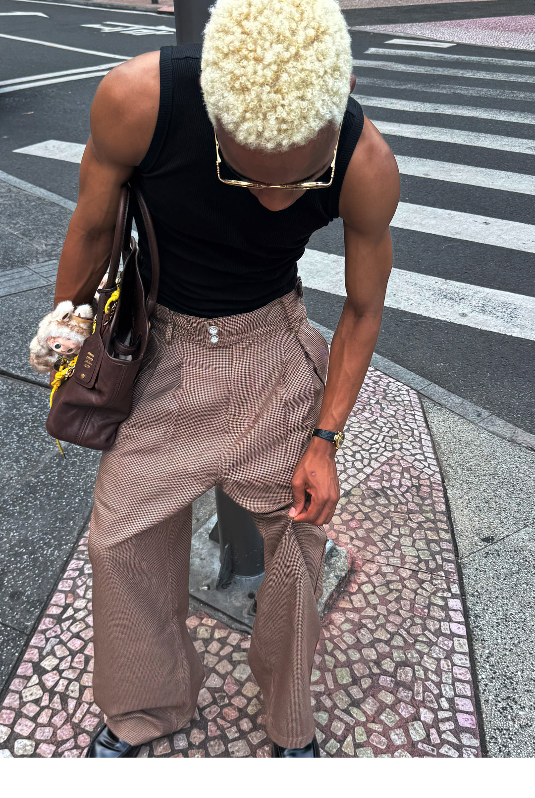 STEEPC Houndstooth Tucked Baggy Suit Pants | Face 3 Face