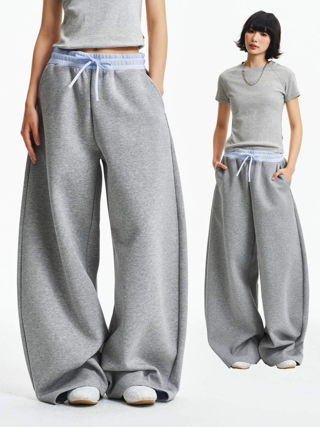 MEDM Color Block Waist Air Layered Baggy Sweatpants | Face 3 Face