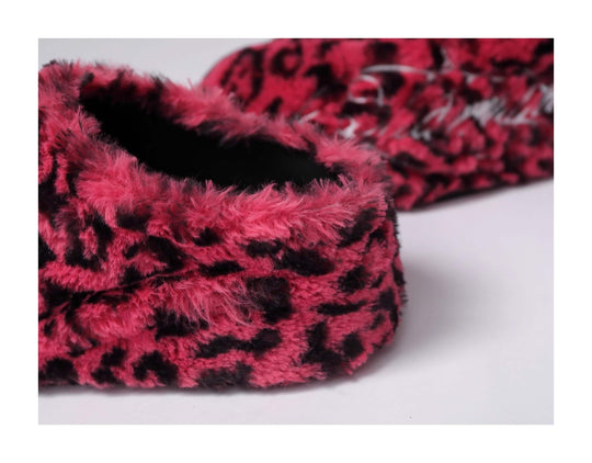 KARMANISTIC Rose White Leopard Fur Embroidered Slipper Clogs | Face 3 Face