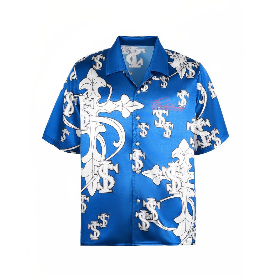 Small Town Kid Monogram Cross Logo Satin Cuban Shirt Set | Face 3 Face