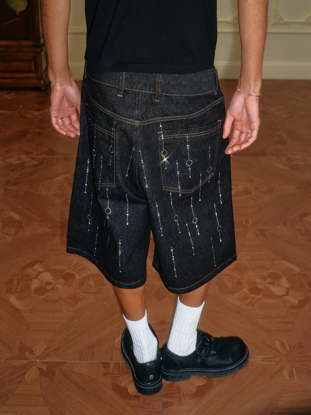YADcrew Galaxy All Over Rhinestone Denim Shorts | Face 3 Face