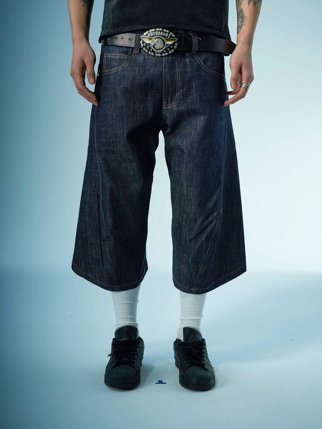 EVILKNIGHT(EK) 3D Cut Rivet Denim Shorts | Face 3 Face