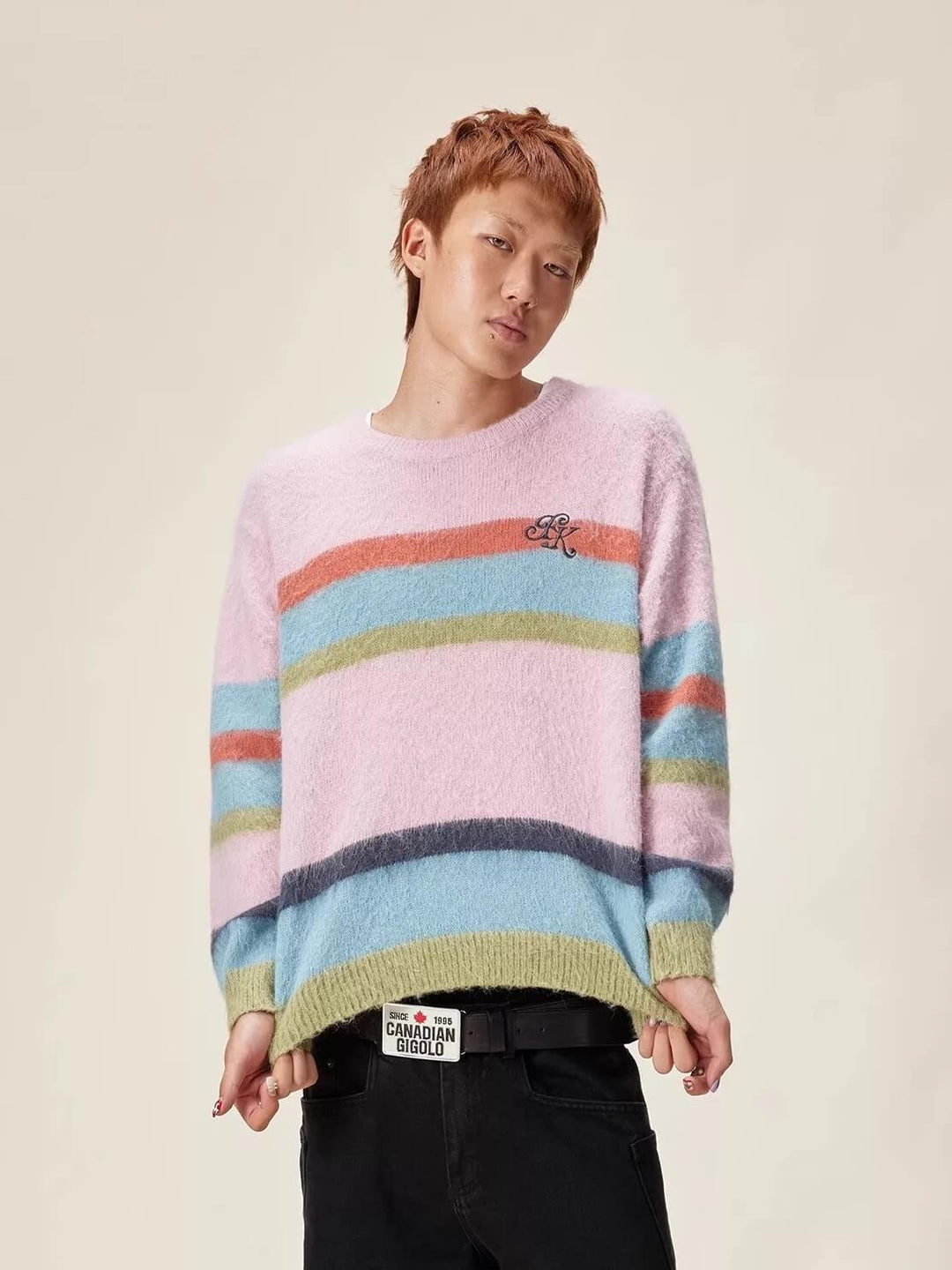 EVILKNIGHT(EK) Rainbow Striped Knit Sweater | Face 3 Face