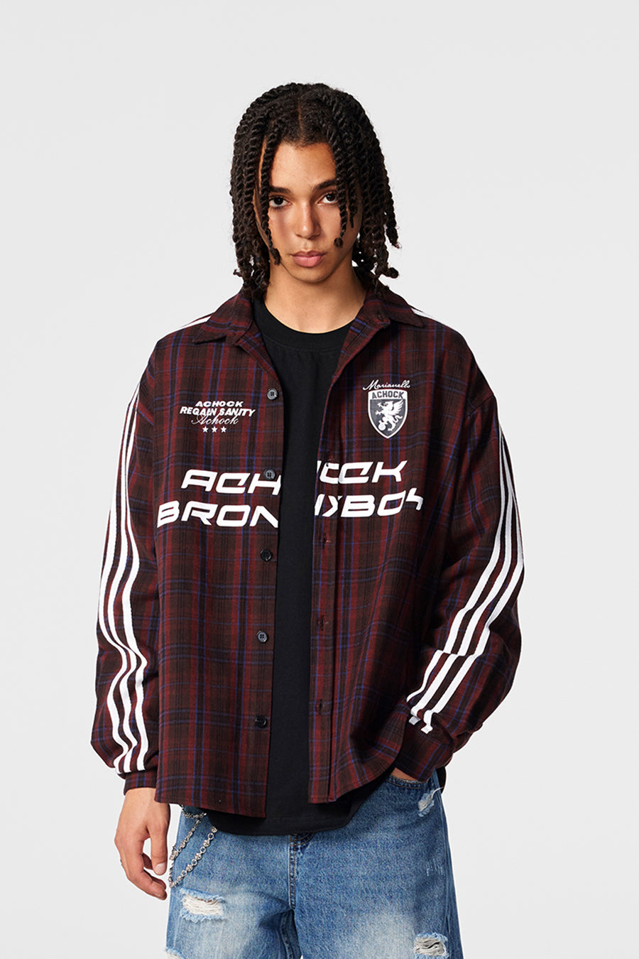 Achock Striped Patchwork Plaid Long Sleeved Shirt | Face 3 Face