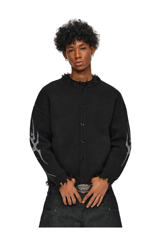 ANTIDOTE Distressed Frayed Tribal Print Knit Cardigan | Face 3 Face