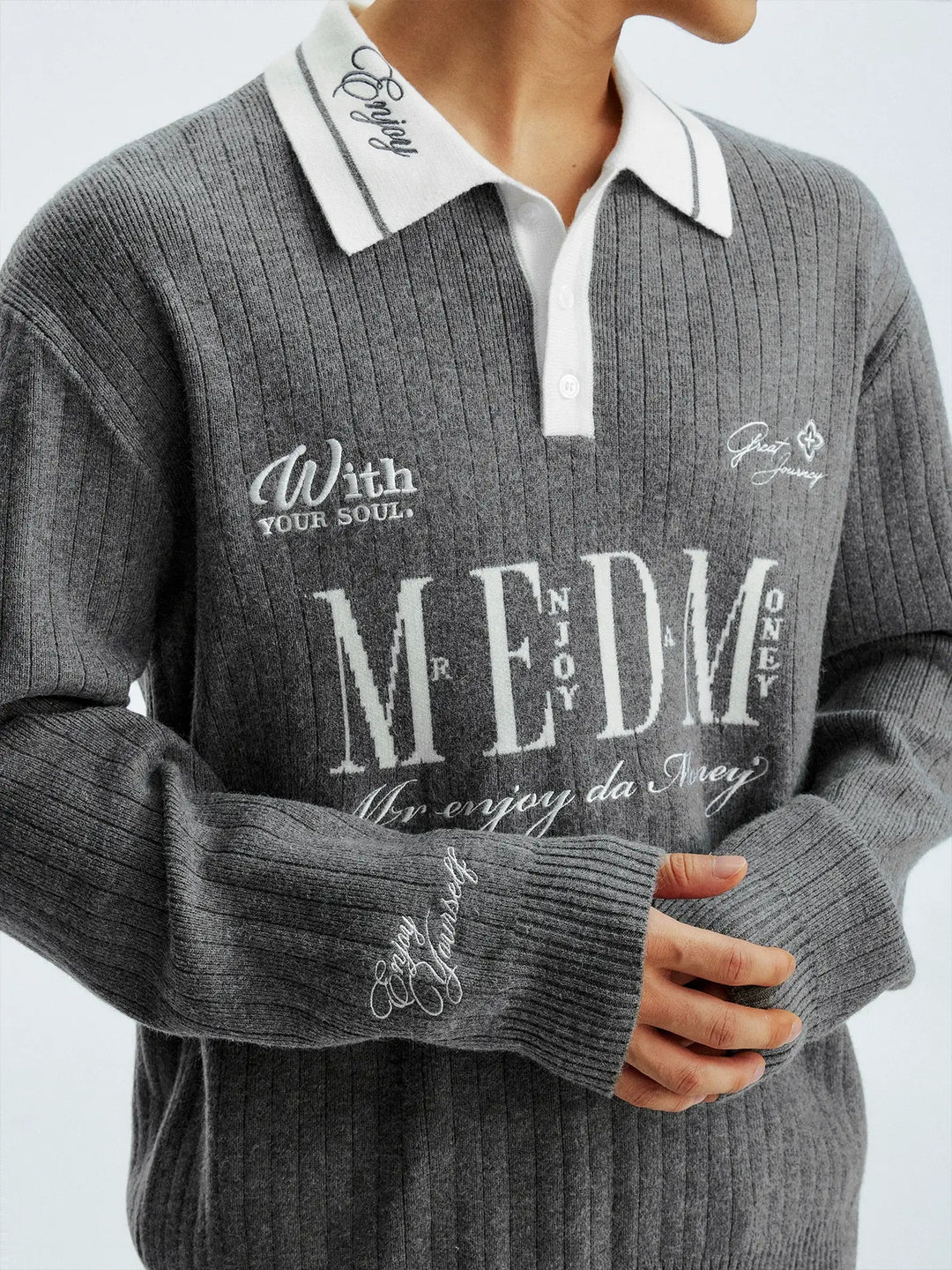 MEDM Color Blocked Long Sleeve Knit Polo Sweater | Face 3 Face