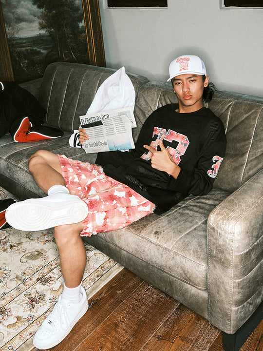 JUST VIBE Plaid Lace Trim Mesh Basketball Shorts | Face 3 Face