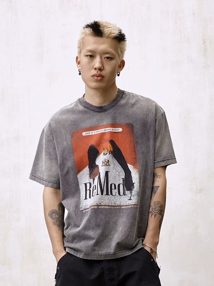 Remedy Inspired Print Washed Aged Tee | Face 3 Face