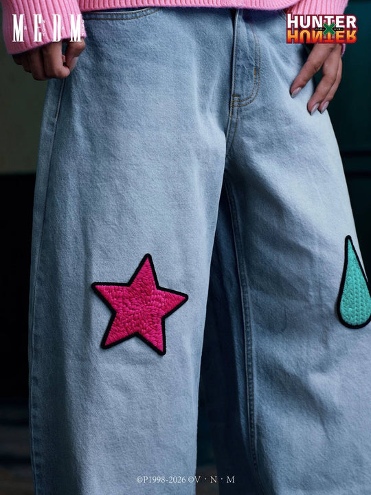 MEDM × HUNTER×HUNTER Hisoka Star and Teardrop Patch Washed Jeans