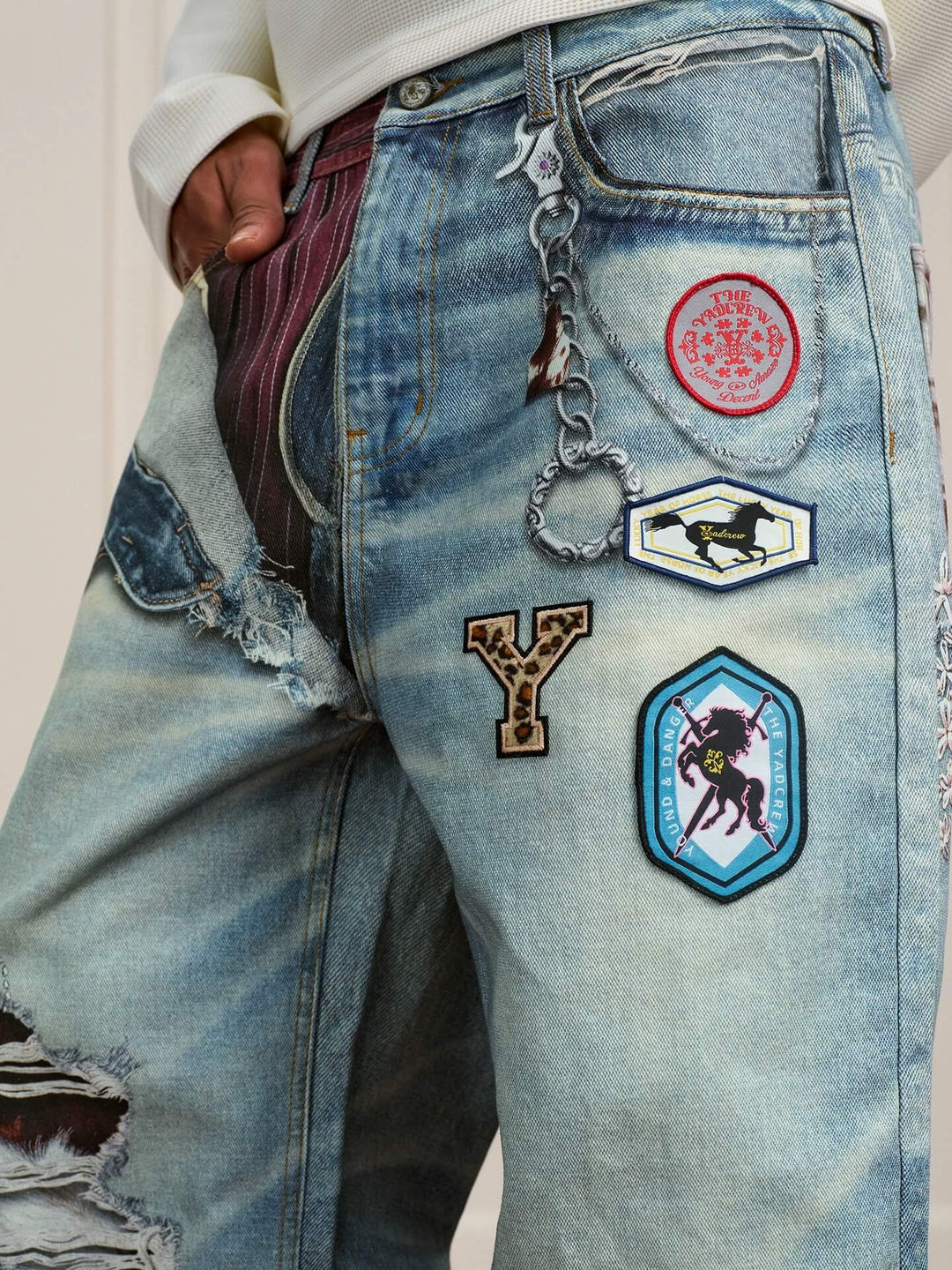 YADcrew 3D Digital Print Patch Embroidered Jeans | Face 3 Face