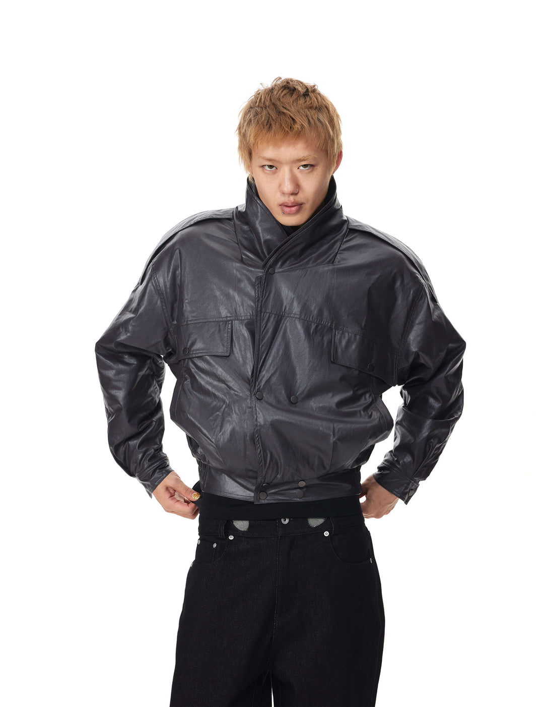 EVILKNIGHT(EK) Double Layer Collar PU Leather Jacket | Face 3 Face