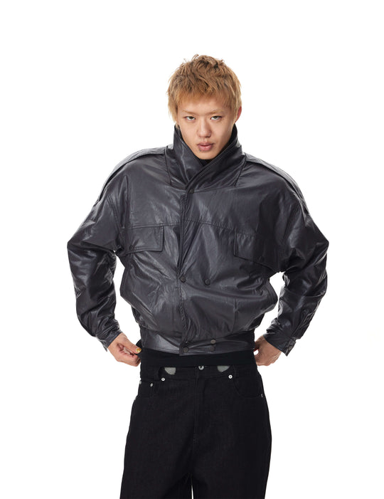 EVILKNIGHT(EK) Double Layer Collar PU Leather Jacket | Face 3 Face