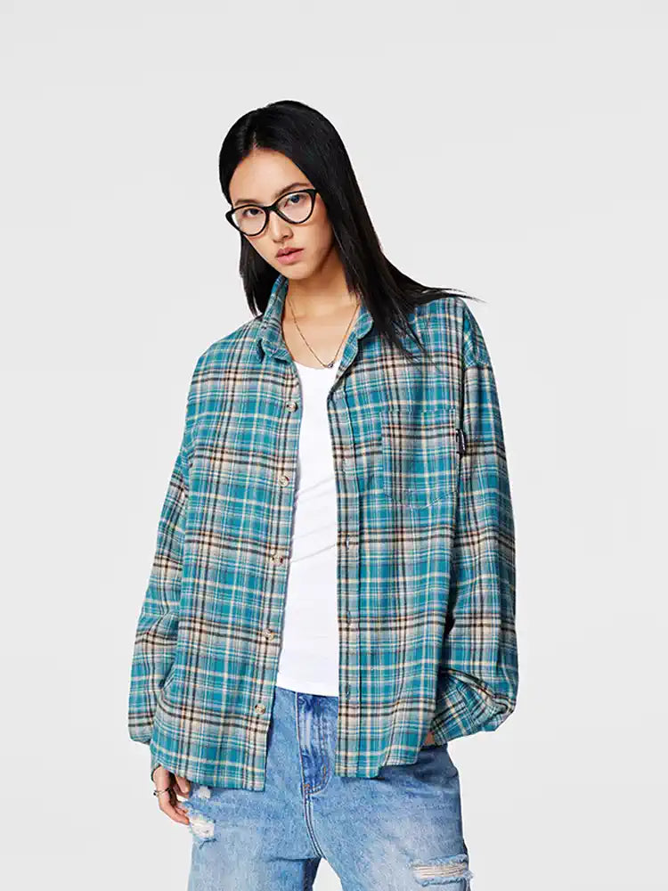 Achock Blue Plaid Long Sleeved Flannel Shirt | Face 3 Face