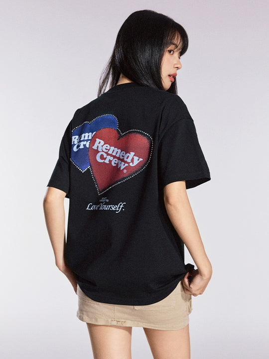 Remedy Blue and Red Love Heart Rhinestone Tee | Face 3 Face