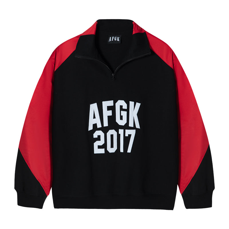 AFGK Standing Collar Patchwork Color Blocking Sweatshirt