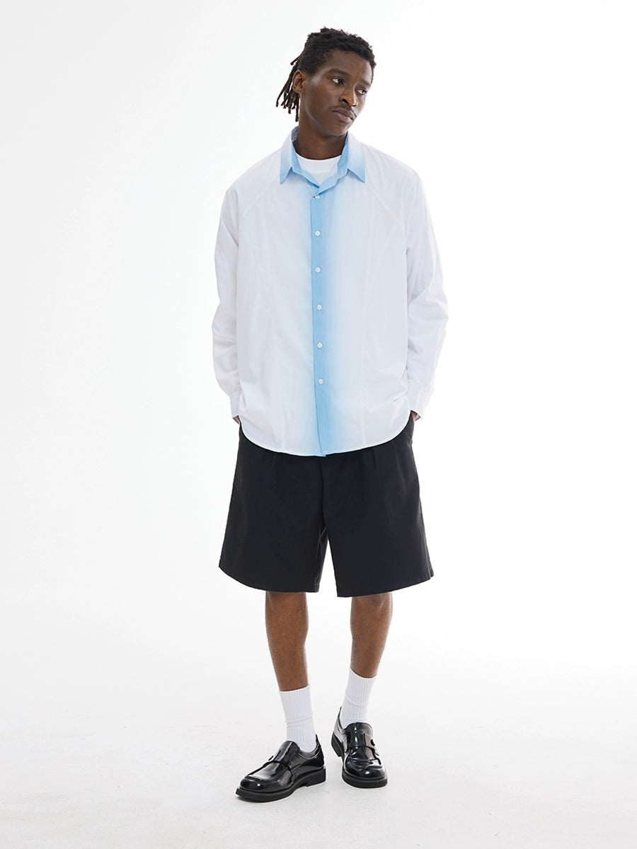 EMPTY REFERENCE White Blue Stripe Gradient Long Sleeve Shirt | Face 3 Face