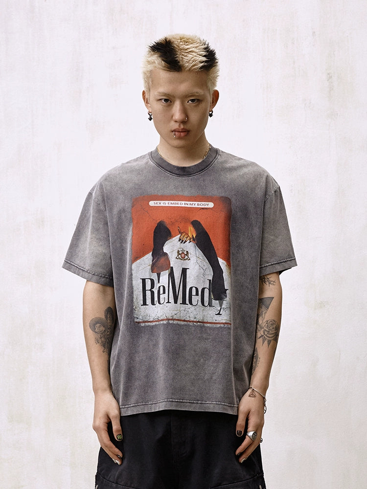 Remedy Inspired Print Washed Aged Tee | Face 3 Face