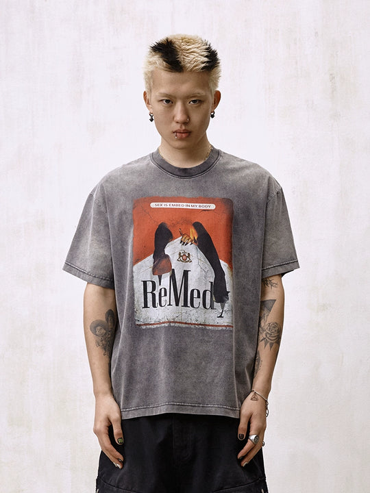 Remedy Inspired Print Washed Aged Tee | Face 3 Face