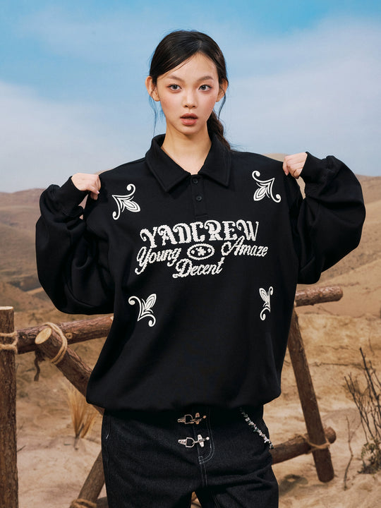 YADcrew Rope Knot Foam Print Embroidered Polo Sweatshirt | Face 3 Face